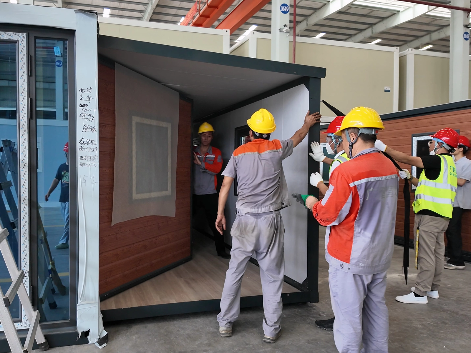 Expandable container house structure completed during installation