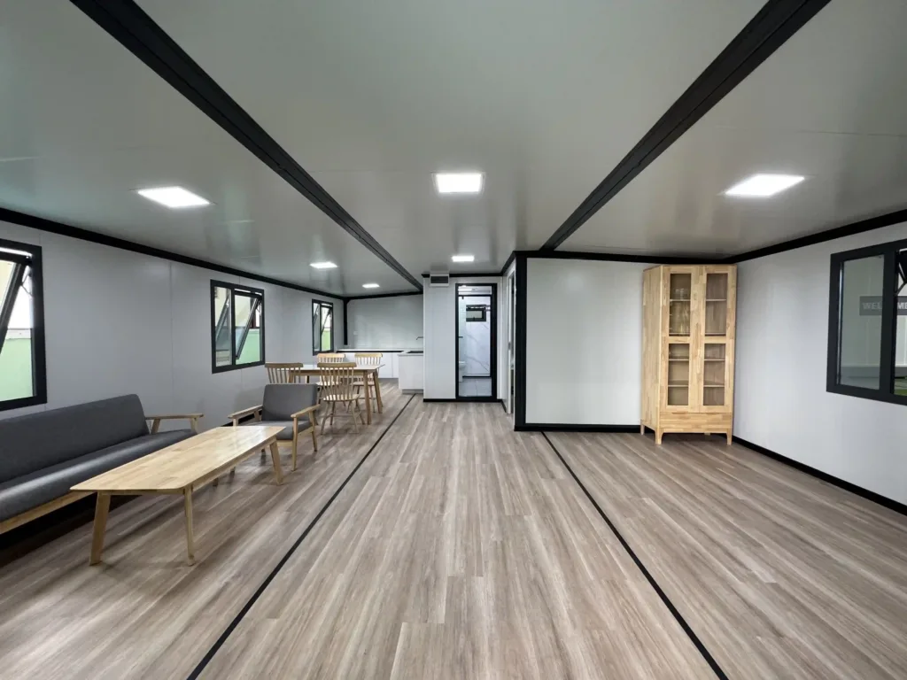Philippines Disaster Recovery Modular Container Homes | GS Housing 9 Modern living room inside GS Housing expandable container home with open and bright design.