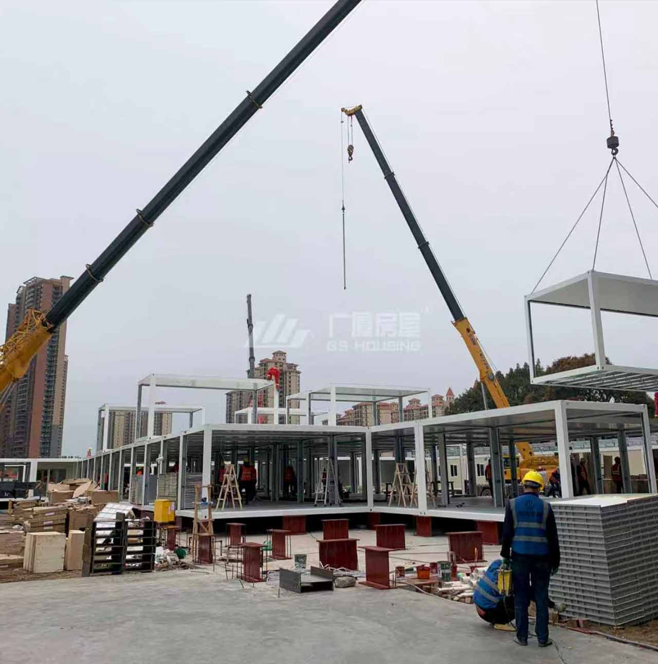 Philippines Disaster Recovery Modular Container Homes | GS Housing 2 GS Housing team constructing modular container homes for disaster relief in the Philippines