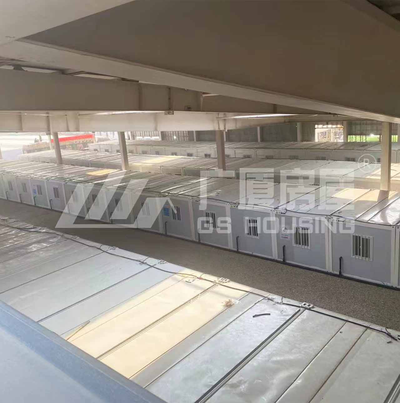 temporary-housing-camp-philippines-gs-housing Completed modular container housing units by GS Housing for community rebuilding in the Philippines