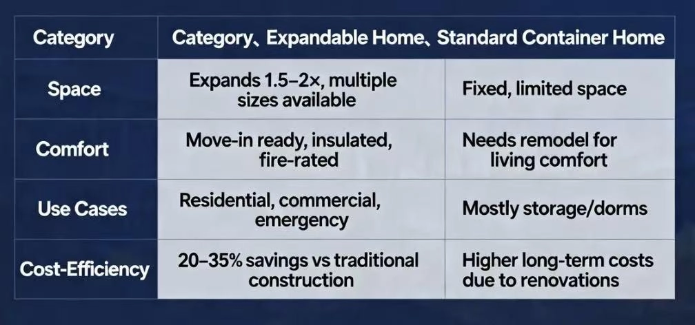 Comparison between expandable and standard container homes Comparison between expandable and standard container homes