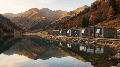 Modular Container Hotels for Tourism: Build Fast, Catch the Season, Don’t Miss the Moment 3 Modular container hotel blending with forest views