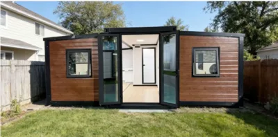 Backyard ADU expandable container home for family residential use