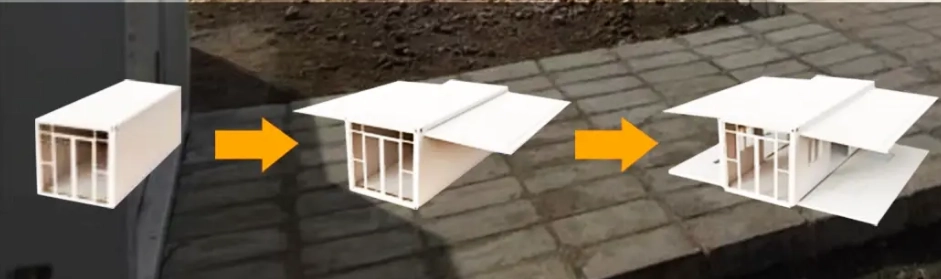 Expandable container home unfolding on site