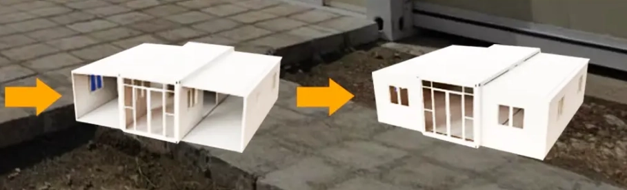 Expandable container home unfolding on site