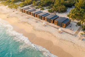 Luxury modular expandable container resort on tropical island beach