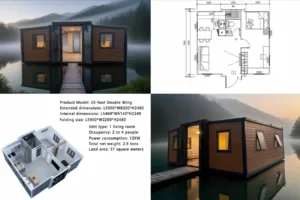 20ft double-wing expandable container house for short-term linear worker camp layout