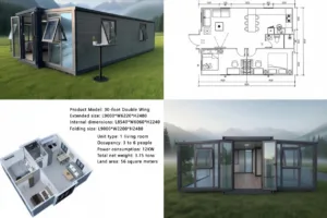 30ft double-wing expandable container house for mid-term courtyard worker camp layout 