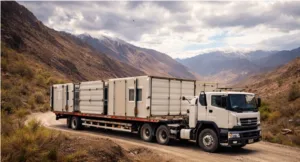 Transporting expandable container houses to remote construction camps in South America