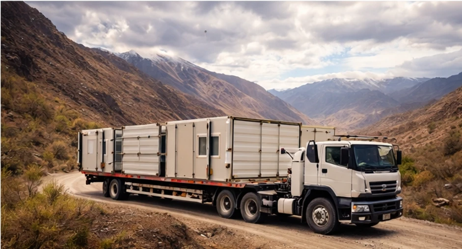 Transporting expandable container houses to remote construction camps in South America