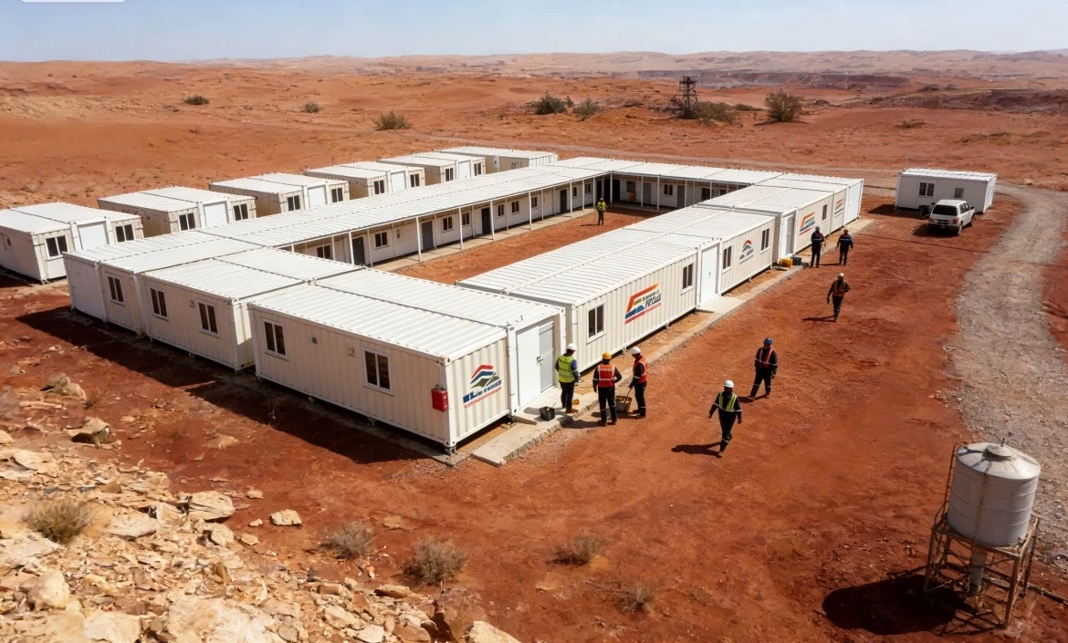 Expandable container houses used for worker camps in South America mining projects