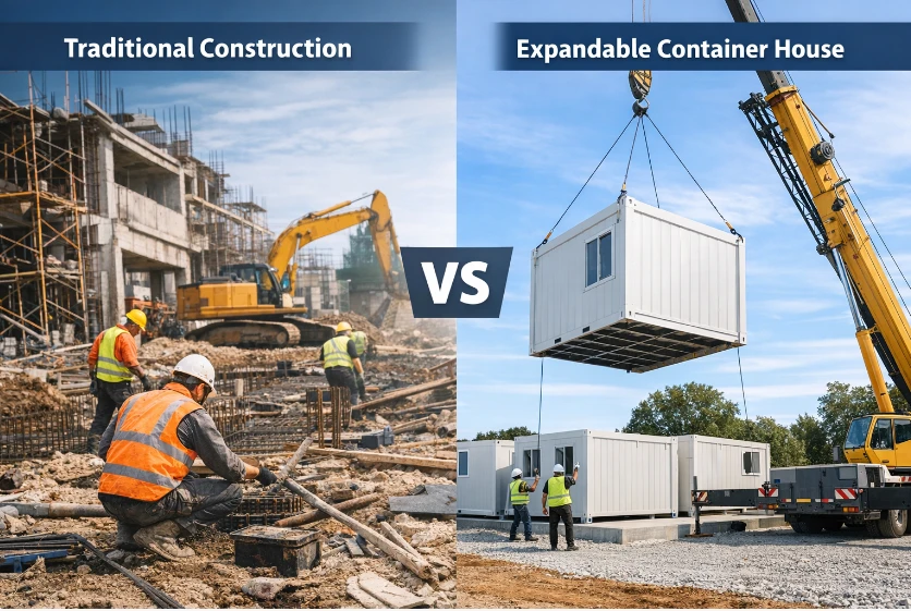 Traditional Construction vs Expandable Container House Cost Advantage Australia | Faster Installation & Lower Labor Cost