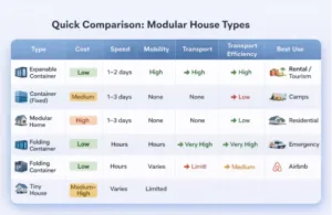 2026 modular house types comparison for cost speed mobility and ROI