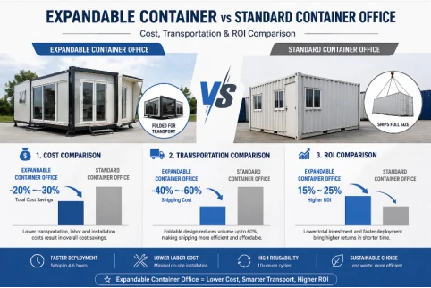 Expandable container vs standard container office comparison for cost transport and ROI