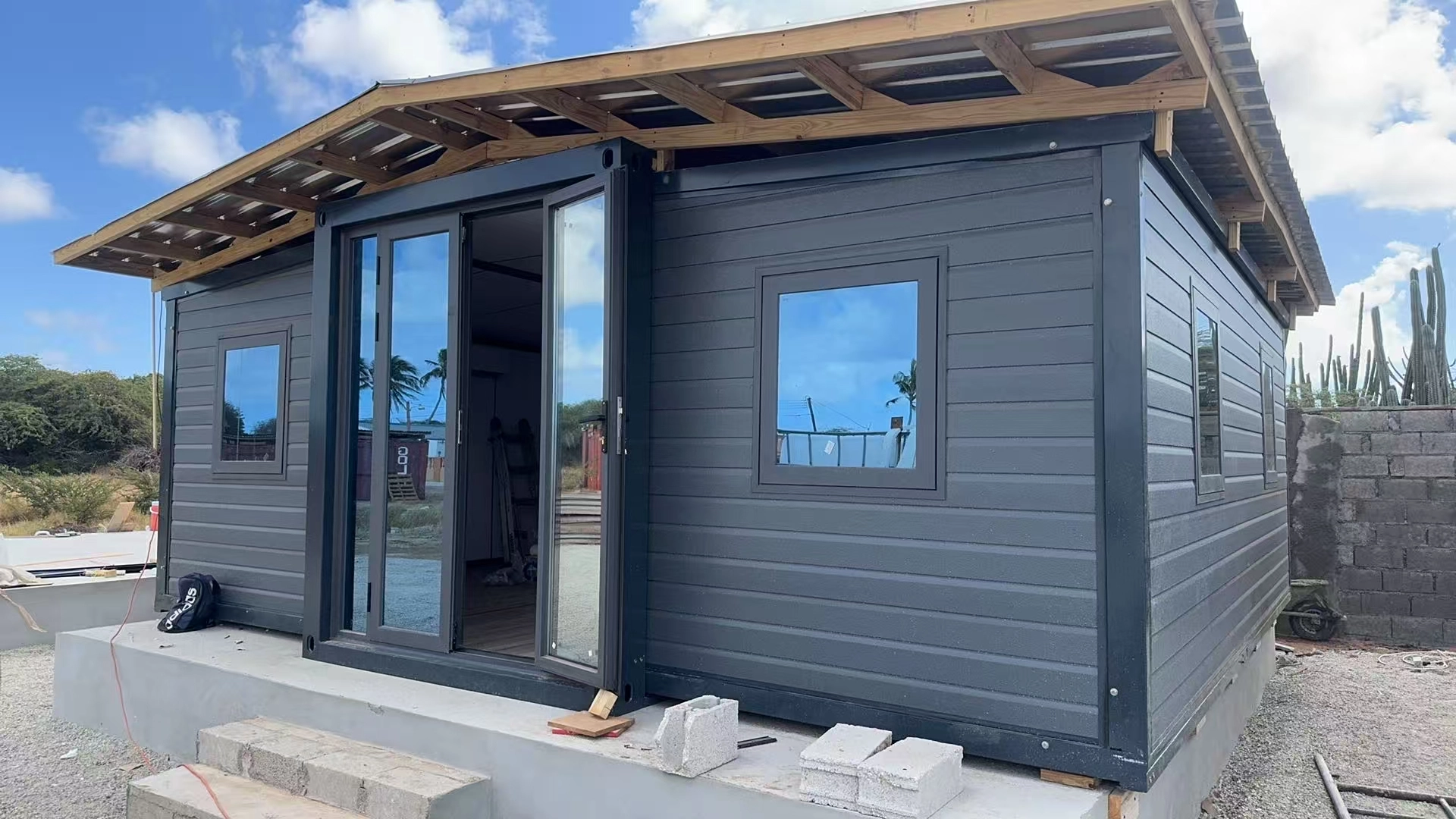 Installed expandable container house in Aruba